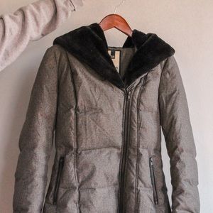 Charcoal Down Coat with Luxurious Black Hood